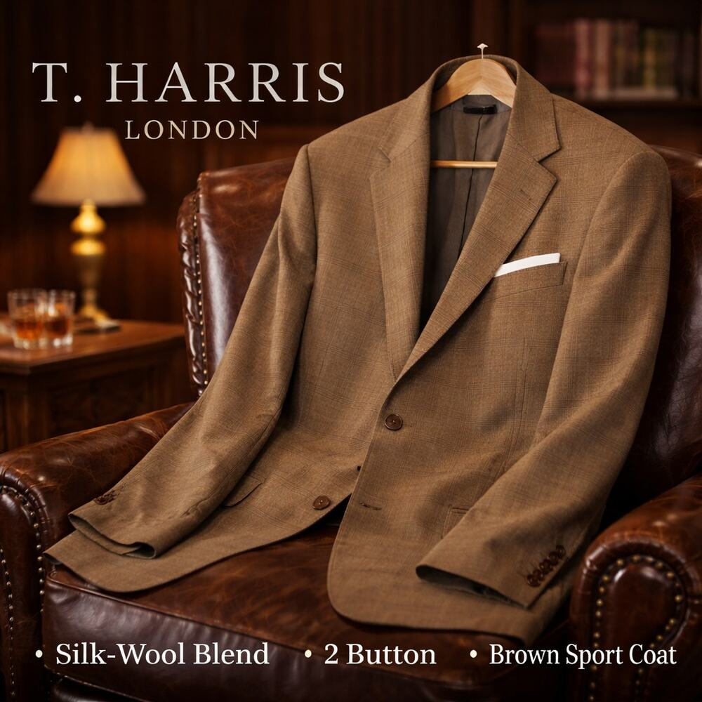 T. Harris London Blazer Silk Wool Brown Sports Coat Classic 2 Button 42L
